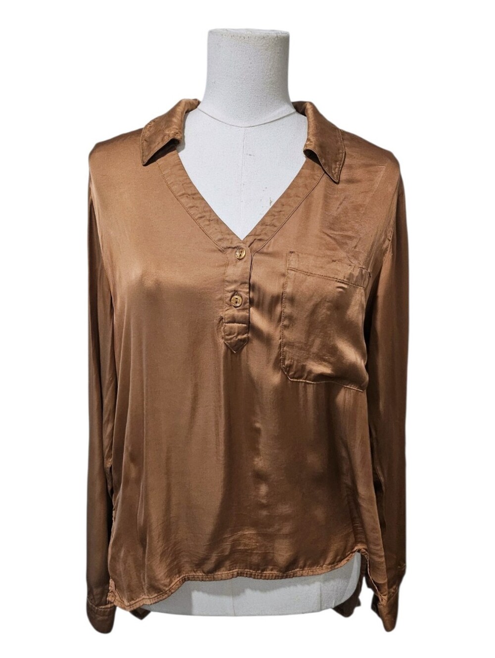 Young Fabulous & Broke Copper Satin Button-Front Blouse Size M